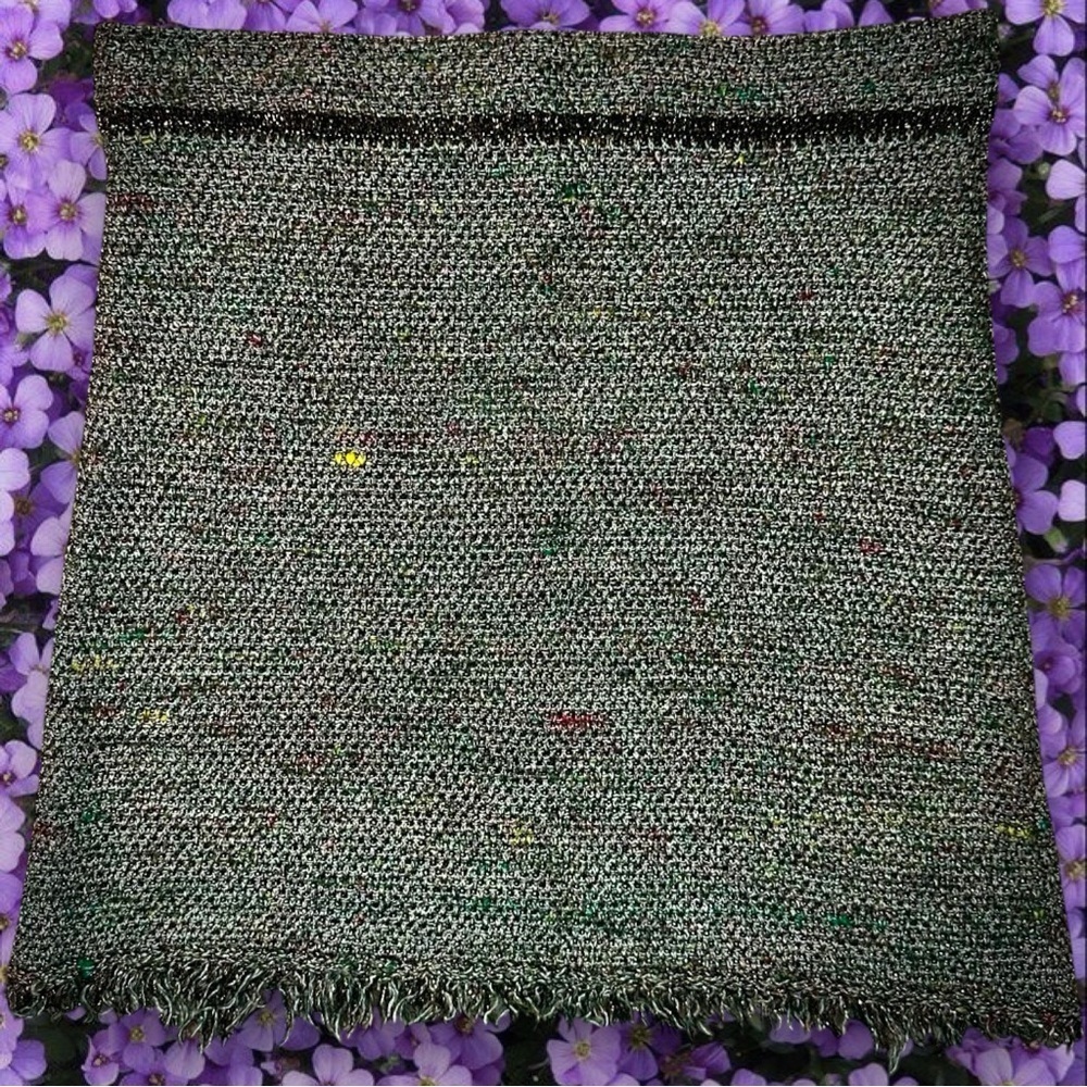 NWT Isabel Marant Green / Gold Metallic Tweed Linen-Blend Fringed Mini Skirt 2
